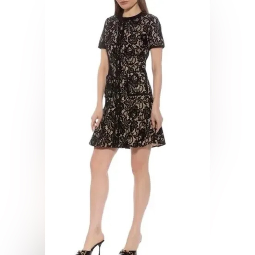 ALEXIA ADMOR PINK LACE OVERLAY BUTTON FRONT 'BRECKEN LACE DRESS'